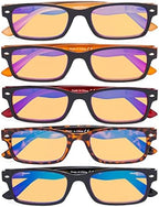 Eyekepper 5 Pack Blue Light Filter Glasses Classic Computer Reading Glasses Amber Tinted +1.50