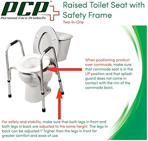 PCP Raised Toilet Seat and Safety Frame, Pre-Assembled Tool Free, Secure Adjustable Height, Made in USA, Regular