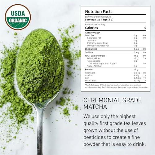 35°N MATCHA Organic Ceremonial Grade Matcha Powder, USDA Certified, 100% Pure Green Tea, First Harvest, No Additives, High in Antioxidants, L-Theanine & EGCG, Smooth Taste for Lattes & Baking, 1.4oz (40g)