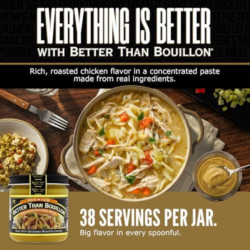 Better Than Bouillon Premium Roasted Chicken Base, Made with Seasoned Roasted Chicken, 38 Servings, Blendable Base for Added Flavor, 8-Ounce Jar (Pack of 1)