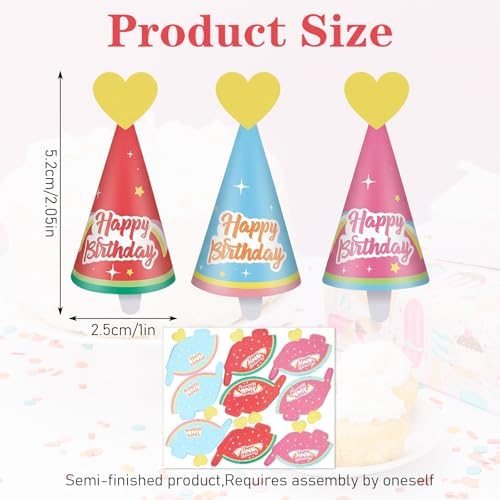 9 PCS Mini Cupcake Toppers Party Hats Happy Birthday Cake Topper, DIY Paper Hat Cupcake Decorations for Cupcakes Cake Dessert Birthday Celebrations Party Supplies