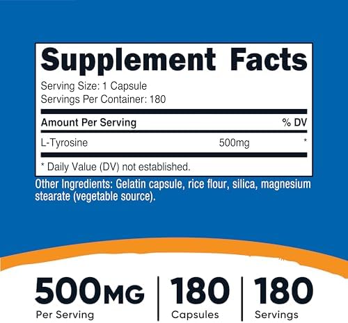Nutricost L-Tyrosine 500mg, 180 Capsules - Gluten Free & Non-GMO