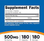 Nutricost L-Tyrosine 500mg, 180 Capsules - Gluten Free & Non-GMO