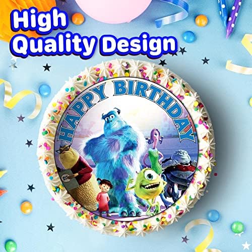 7.5 Inch Friendly Monsters Cake Topper – Round Edible Birthday Cake Decorations, Happy Birthday Cake