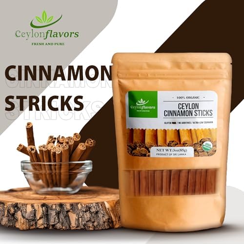 CeylonFlavor Fresh and Pure Premium Organic Natural Cinnamon Sticks Harvested from a USDA Certified Organic Farm in Sri Lanka (3 oz) Ceylon's Finest Handpicked