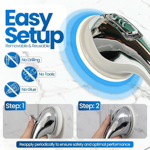 Safe-er-Grip Changing Lifestyles Suction Cup Grab Bars for Bathtubs & Showers; Safety Bathroom Assist Handle, Chrome, 16 inches