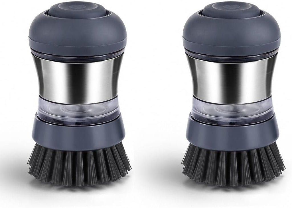 Steel Soap Dispensing Palm Brush - Pack of 2 - Kitchen Dish Scrub Brush