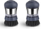 Steel Soap Dispensing Palm Brush - Pack of 2 - Kitchen Dish Scrub Brush