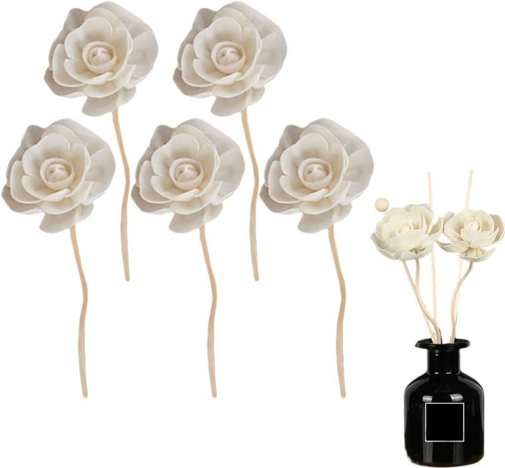 FOMIYES 5PCS Rattan Diffuser Sticks with Artificial Flowers,Sticks for Essential Oil Diffusion, Ideal Home Decor for Bedroom, Room, Bathroom, Office for All Seasons