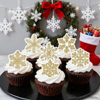 40PCS Edible Snowflake Cupcake Toppers Wafer Paper Snowflake Cupcake Toppers Edible Winter Snows Picks for Frozen Theme Party Decoration Supplies (Glitter Gold)