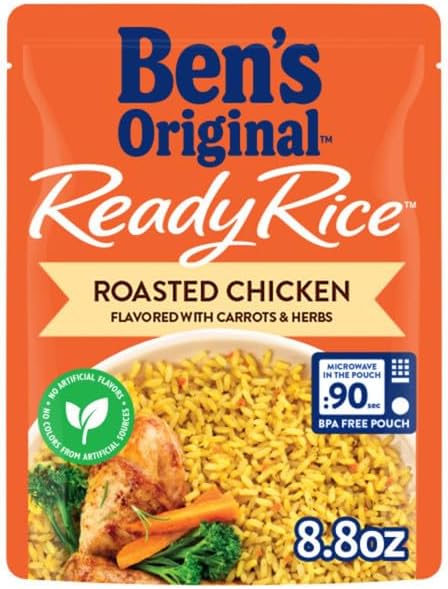 BEN'S ORIGINAL Ready Rice Roasted Chicken Flavored Rice, Easy Dinner Side, 8.8 OZ Pouch (Pack of 6)