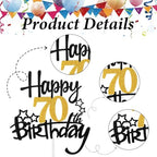 Happy 70th Birthday Cake Topper, Glitter Cheers to 70 Years Cake Topper, Fabulous Cake-Decoration for Happy 70th Birthday, Anniversary Party Cakes Decorations Supplies (Black, Gold)