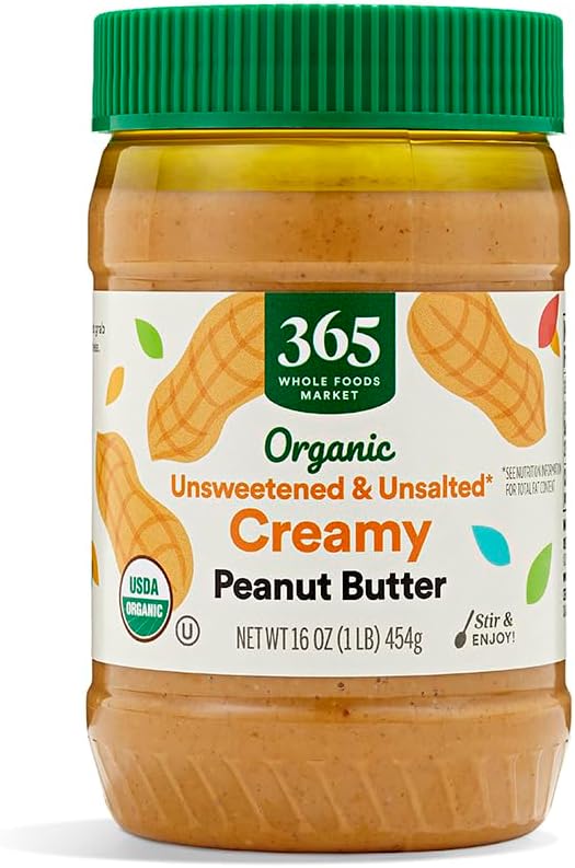 365 by Whole Foods Market, Organic Creamy Peanut Butter, Unsweetened & Unsalted, Stir and Enjoy, 16 Ounce