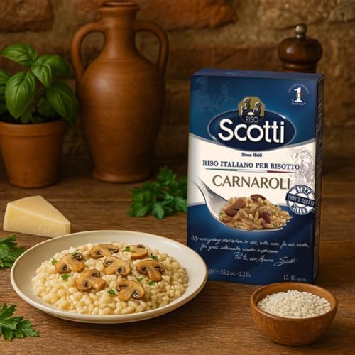 Riso Scotti, Carnaroli Risotto Rice, 2.2 lbs (1 kg), product of Italy, chef selected, gluten free, non-gmo, vacuumed packed (Pack of 2)