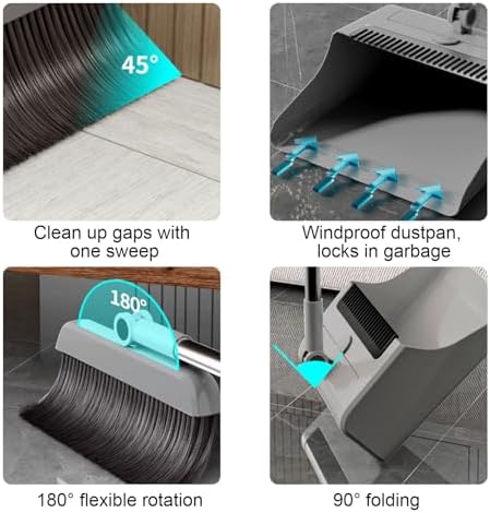 3-in-1 Broom and Dustpan Set - Stainless Steel Handle Floor Cleaning Kit for Home & Office, Space-Saving Storage Design