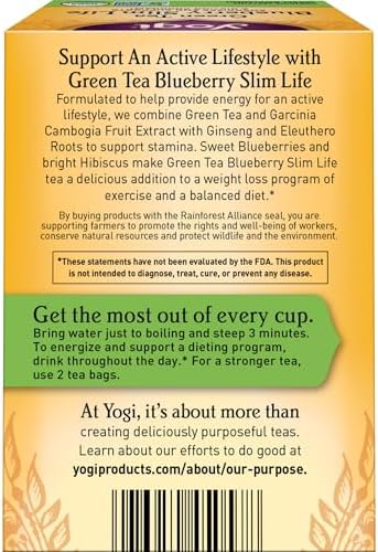 Yogi Tea - Green Tea Blueberry Slim Life (4 Pack) - Energizes and Supports a Dieting Program with Garcinia Cambogia - Contains Caffeine - 64 Organic Tea Bags