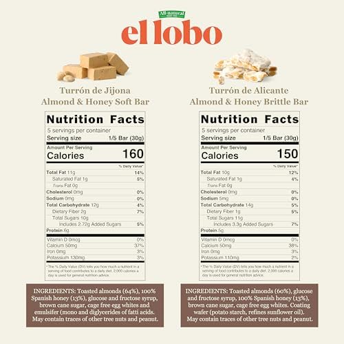 El Lobo Turron Alicante & Jijona Variety Pack, Spanish Hard & Soft Almond Nougat - Traditional Crunchy & Creamy Turrone From Spain, Gluten Free, 2 Pack