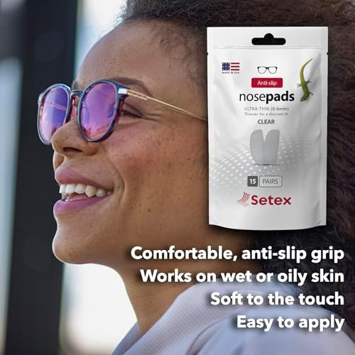Setex Gecko Grip 1.8mm Thick Anti Slip Eyeglass Nose Pads, (5 Clear Pair) USA Made, 2500 Innovative Microstructured Fibers per Nose Pad, 1.8mm x 7mm x 16mm
