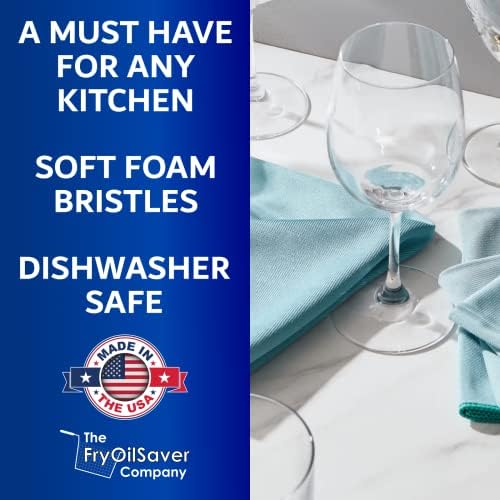 Set of 3 Glassware Cleaning Brush Kit - Non-Scratch, Foam Wine Glass Cleaning Brush Set for Glassware, Decanter, Mug, Stemware - for Home, Restaurant, Bar, Hotel - by FryOilSaver Co.