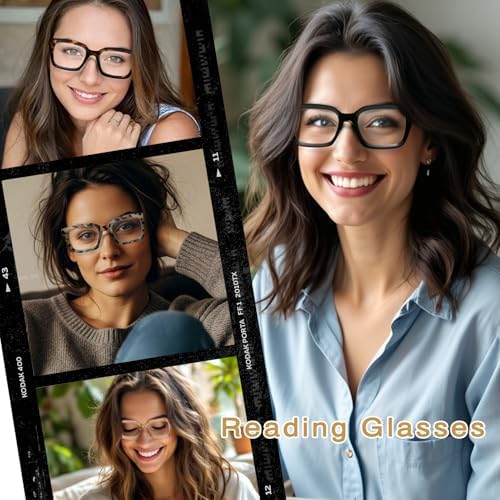 Oversized Reading Glasses for Women, 4 Pack Oprah Style Square Blue Light Blocking Computer Readers for Women