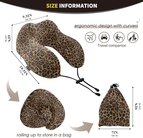 ALAZA Neck Travel Pillow for Sleeping Airplanes Memory Foam Portable Cheetah Leopard Print Animal Soft Washable Cover Neck Support Pillows