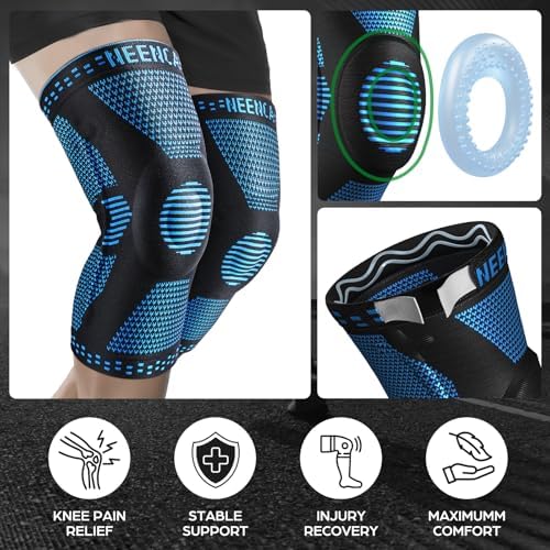 NEENCA Professional Knee Brace for Pain Relief, Medical Knee Support with Patella Pad & Side Stabilizers, Compression Knee Sleeve for Meniscus Tear, ACL, Joint Pain, Runner, Workout (Blue, Large)