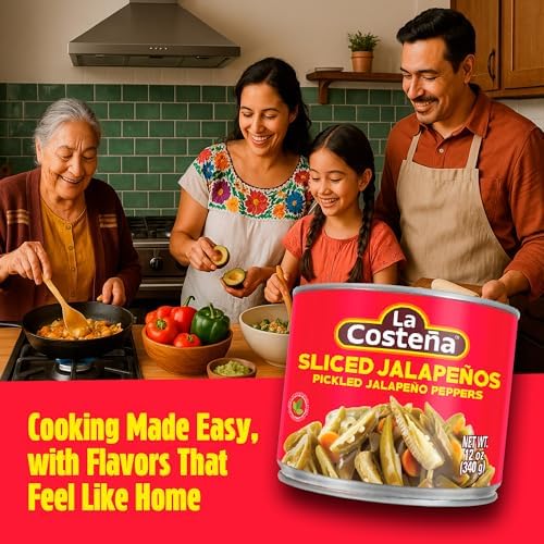 La Costeña Sliced Jalapeno Peppers - Pickled Jalapenos - Jalapeno Pepper - Hot Peppers for Mexican Food, Guacamole, Spicy Nacho & Taco Toppings, Enchiladas & Salsa - 12oz, 1 Pack Canned Jalapenos