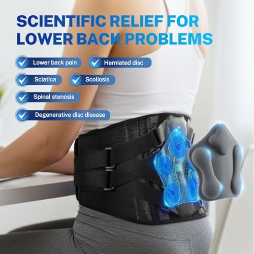 Back Brace for Women Men, Reinforced 3D Lumbar Support Pad, 4 Carbon Fiber Splints, Ultra-thin Air Mesh, Wear for Under Clothes, for Lower Back Pain Relief, Sciatica, Posture, Lifting, Size L