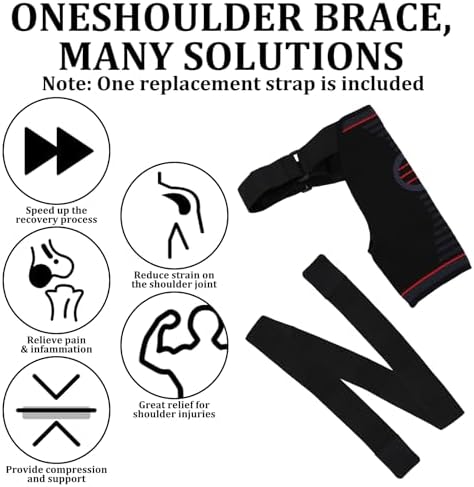 Adjustable Shoulder Brace for Women & Men,Shoulder Pain Relief & Sports Protection，Rotator Cuff Compression Sleeve With replacement straps -One Size Fits Most (Black)