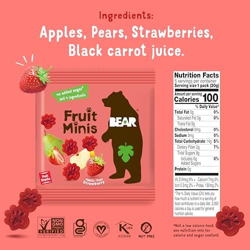 Bear Real Fruit Snack Minis, Strawberry