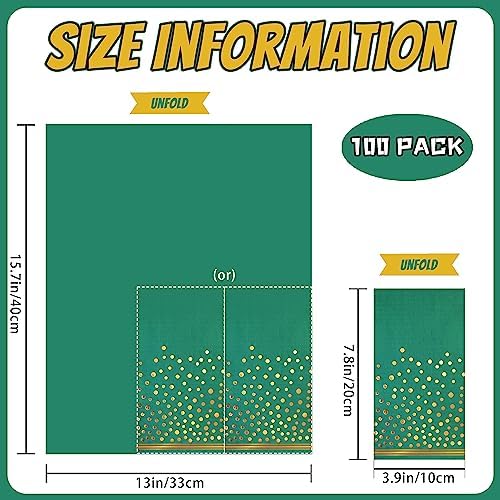 100 Pcs Green Paper Napkins - Gold Dot Party Napkins Disposable Green Dinner Napkins for Birthday Bathroom Wedding Graduation Party Supplies