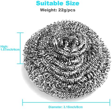 15 Pack Steel Wool Scrubber, Metal Kitchen Scrubbing Sponges, Dishwashing Scouring Pads Heavy Duty, Premium Stainless Steel Scrubbers for Cleaning Dishes Pots and Pans Bathroom Oven (Sliver) by VOPTON