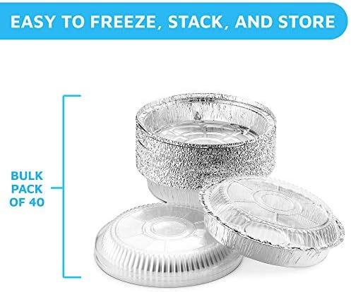 MontoPack 9” Round Aluminum Foil Pans with Clear Lids | Disposable Containers with Straight Walls for Storing, Baking, Meal Prep & Reheating | Freezer & Oven Safe, Recyclable | 40 Pack of Tins