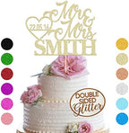 Personalized Wedding Cake Toppers Decoration Favours Customised Gifts for Couple Double Sided Glitter Paper Any Name Date Champagne Gold