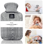 Hot Water Bottle with Knitted Cover, Leak-Proof Hot Water Bag for Hot and Cold Compress, Hand Feet Warmer, Ideal for Menstrual Cramps, Neck and Shoulder Pain Relief,Warming Bed (Gray, 1 L)