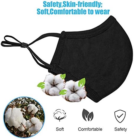 comfso Kids Cloth Face Mask,Black Masks Adjustable Ear Loops,Breathable Face Masks, Cotton Travel Reusable for Petite Women Teens