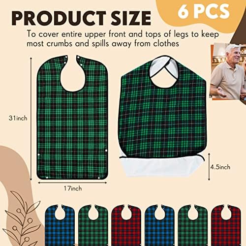 ramede 6 Pack Washable Adult Bibs for Eating Reusable Waterproof Clothing Protector with Detachable Crumb Catcher, Bibs for Elderly Women and Men, Senior Citizen Feeding Bibs