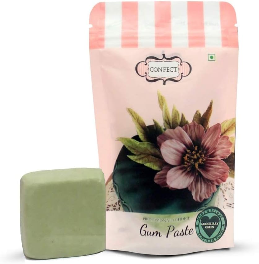 Confect Gooseberry Green Gum Paste for Cake Decorating | Perfect for Sugar Flowers, Roses, Leaves & Ruffles | Christmas Cake Decorations | Edible Gum Paste for Cakes, Cupcakes & Cookies | Vegan, Gluten-Free, Soy-Free, Palm Oil-Free- 8.8 Oz