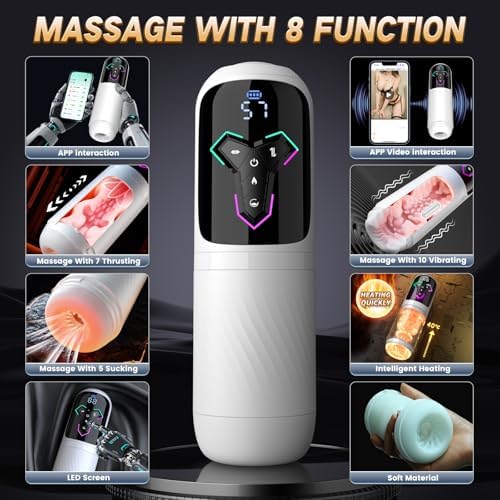 Heating Male Masturbator Penis Pump - Upgrade 5 in 1 Male Sex Toys for Men with 10 Vibrating & Licking 7 Thrusting & 5 Suck Modes, Adult Sex Toys Pocket Pussy APP Control Sex Furniture - Bedding