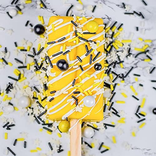 Bumble Bee Sprinkles for Cake Decorating and Baking Cookies, Cupcakes - Edible Batman Sprinkles and Bee Cake Decorations in Yellow Black White Jimmies, Nonpareils, Sugar Crystal, and Pearl