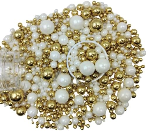 Edible White Gold Sugar Pearls Candy Sprinkles 120G/ 4.23Ounce Baking Cake Sprinkles Cupcake and Cake Topper Cookie Decorations Wedding Party Valentines Halloween Christmas Supplies