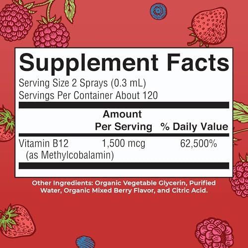 MARYRUTH'S Organic Methyl B12 Spray | 1,500 mcg B12 Per Serving | Methylcobalamin | Energy Metabolism | Cognitive Function | Neuro Health | Vegan | Gluten Free | Sugar Free | 1 Fl Oz