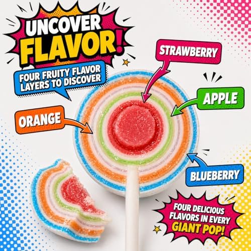 10 Large Jawbreakers On a Stick, Giant Candy Lollipops - Fruit Flavored, Retro Hard Candy Perfect for Parties, Gifts and Goody Bags, By 4YoreElves