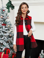 UANEO Womens Fall Flannel Plaid Vest Button Down Sleeveless Shirt Jacket With Pockets