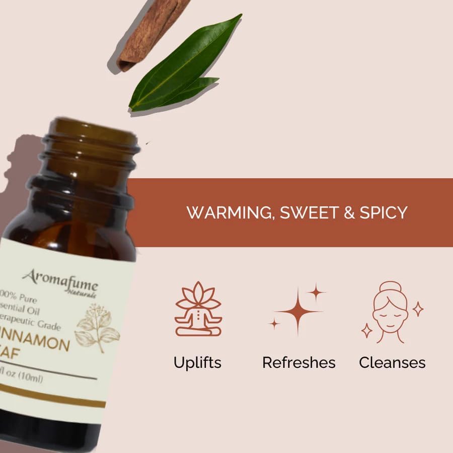 AROMAFUME Cinnamon Leaf Essential Oil - 100% Natural, Therapeutic Grade Essential Oils - Pure, Warming Aromatherapy Oil for Home Diffusers - Gifts for Her - 10ml