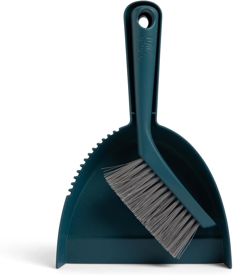 Full Circle Clean Ocean Dustpan and Brush Set - Small Broom and Dustpan Set for Home, Desktop, Sofa, Kitchen, Keyboard & Car Cleaning, Teal