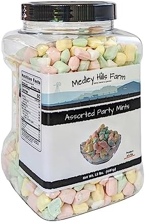 Assorted Party Mints By Medley Hills Farm in Reusable Container 1.5 lbs. - Great wedding mints for guests, baby shower or birthday party - Product of USA