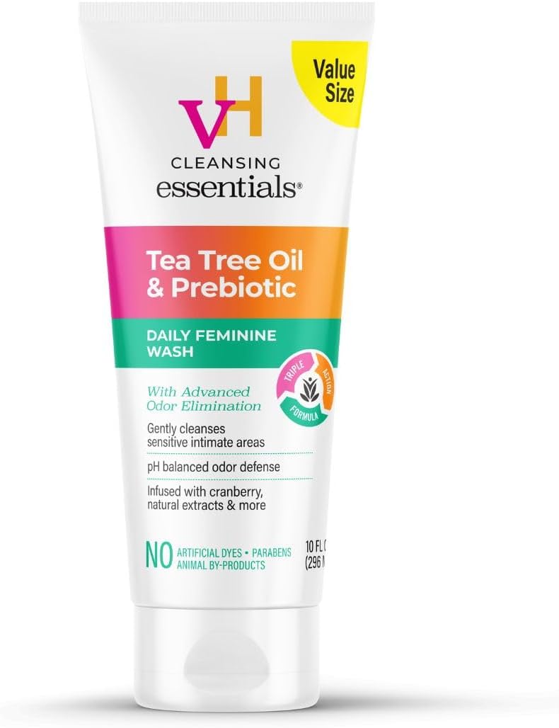 vH Essentials Daily Feminine Wash - 10 Fl Oz - Odor Eliminating Vaginal Wash with Tea Tree Oil, Prebiotics and Cranberry, gentle cleanser + pH balancing