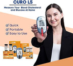 Home Blood Cholesterol Test Kit - CURO L5 Digital Meter - (10 Total Cholesterol Strips & 10 Triglycerides Test Strips and 50 Glucose Test Strips Included)