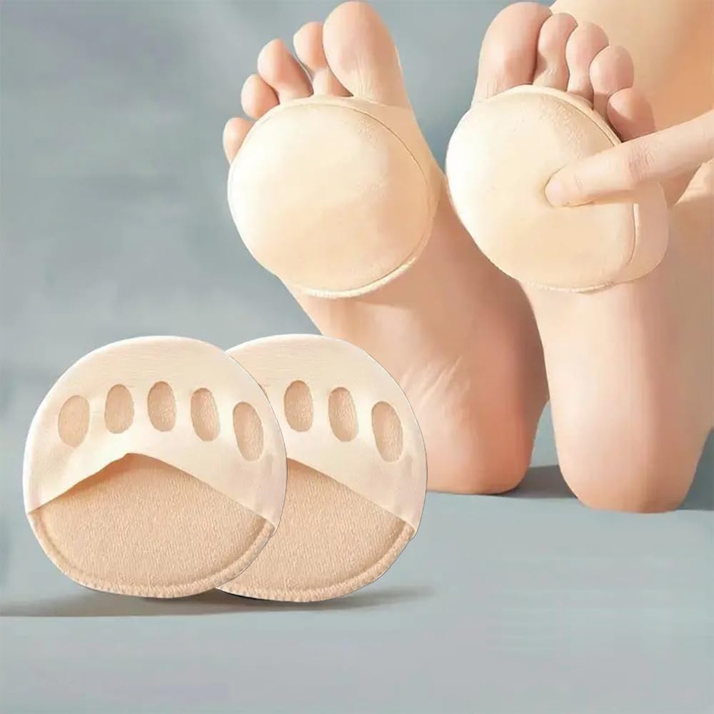 2pcs Sponge Forefoot Pads, Sweat-Absorbing Sandal Insoles, Five-Finger Half-Cut Socks, Anti-Odor Half-Size Pads, Beige